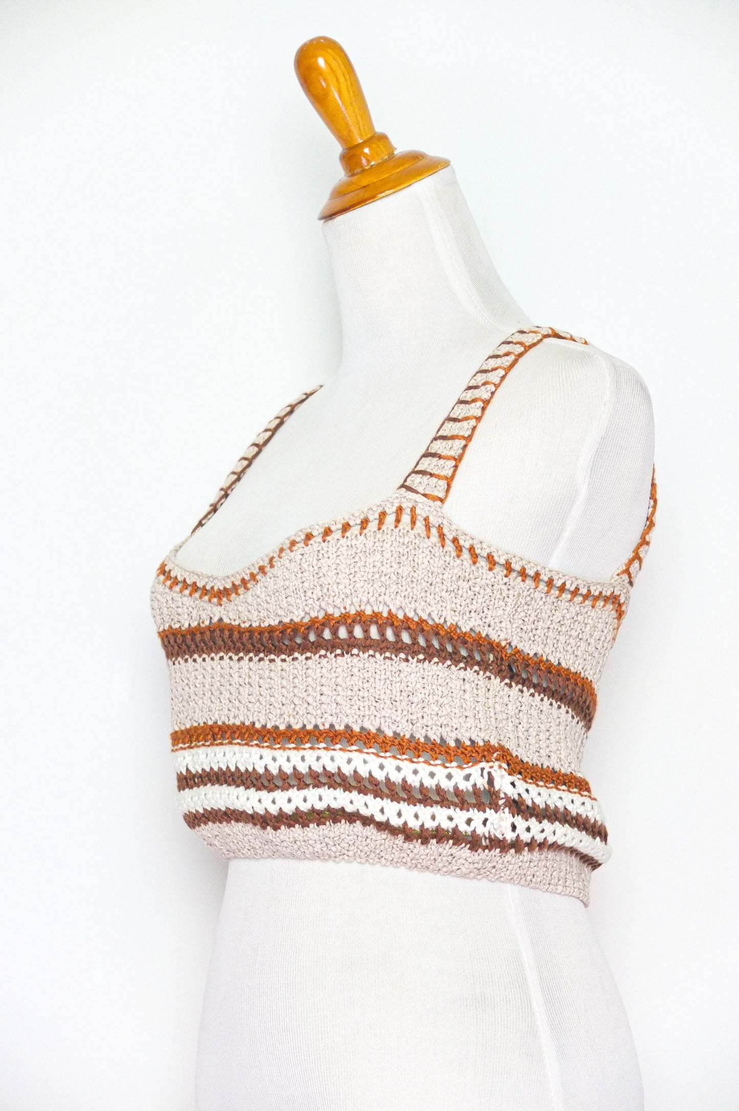 Zara Caramel Cream Striped Crochet Crop Top (S/M)