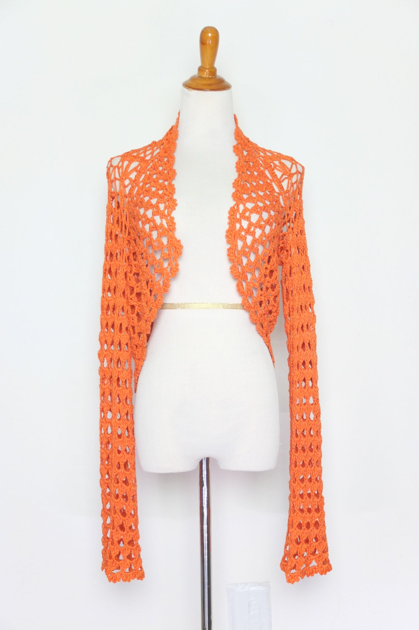 Y2K Vtg Orange Crochet Cardigan (S-M)