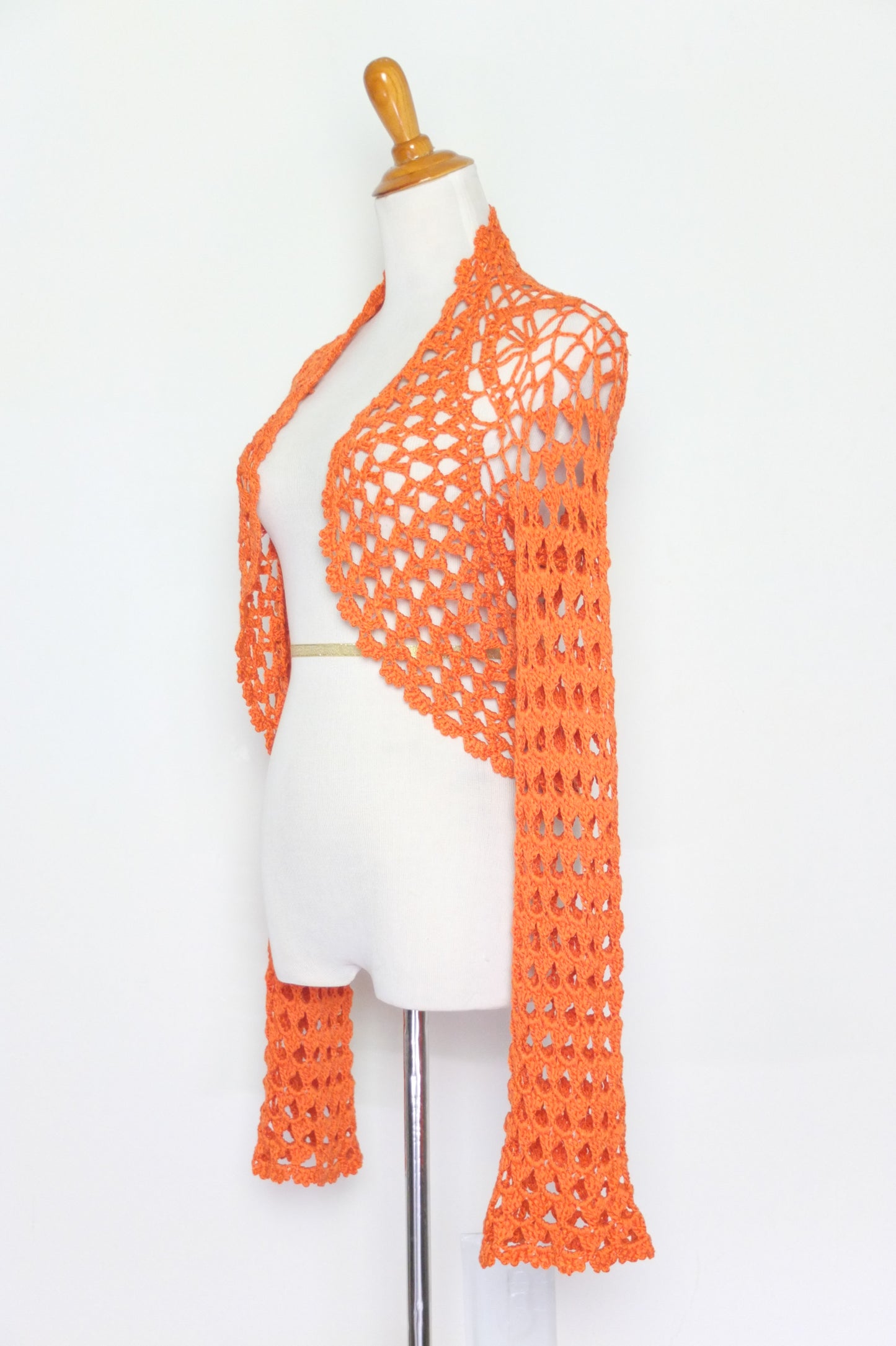 Y2K Vtg Orange Crochet Cardigan (S-M)