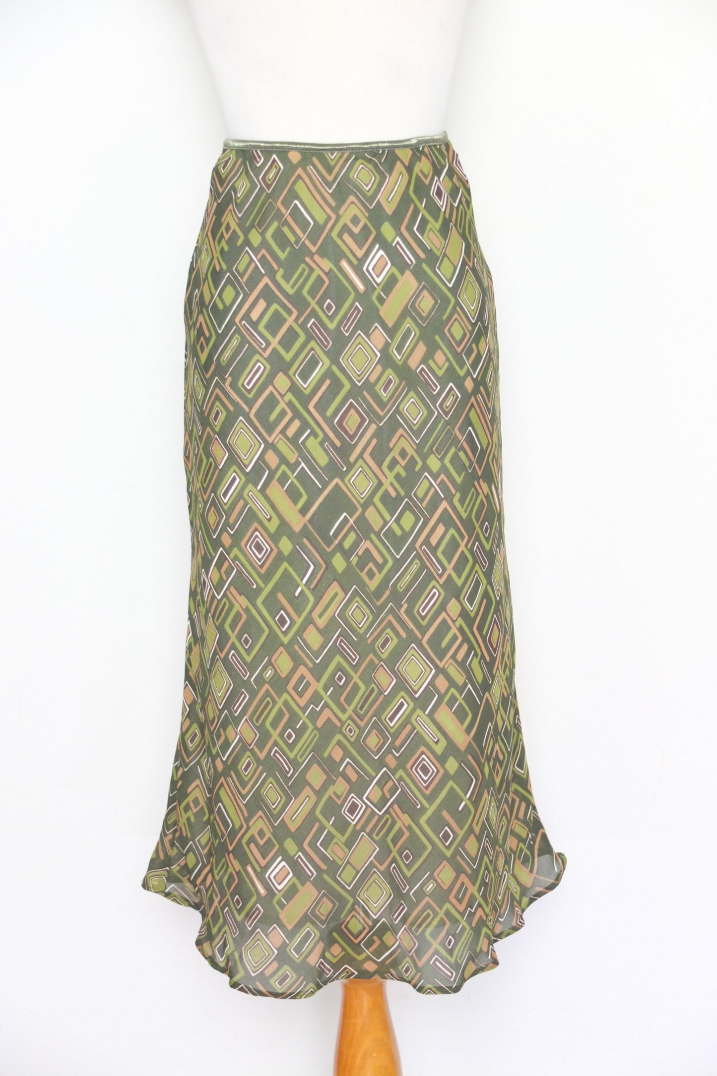 Y2K Vintage Green Mosaic Midi Skirt (S)