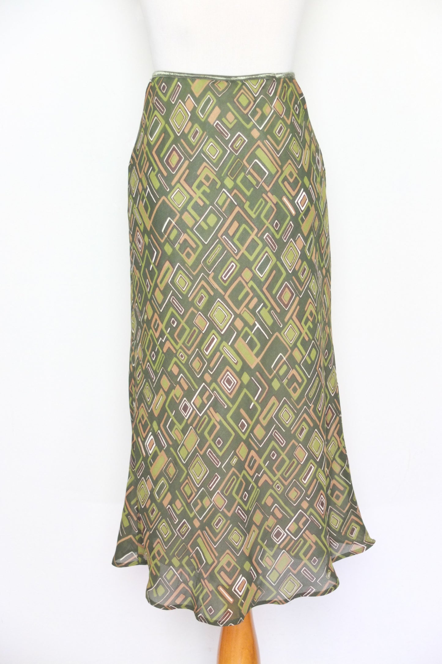 Y2K Vintage Green Mosaic Midi Skirt (S)