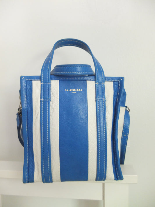 Balenciaga Bazar Blue Striped Leather Tote