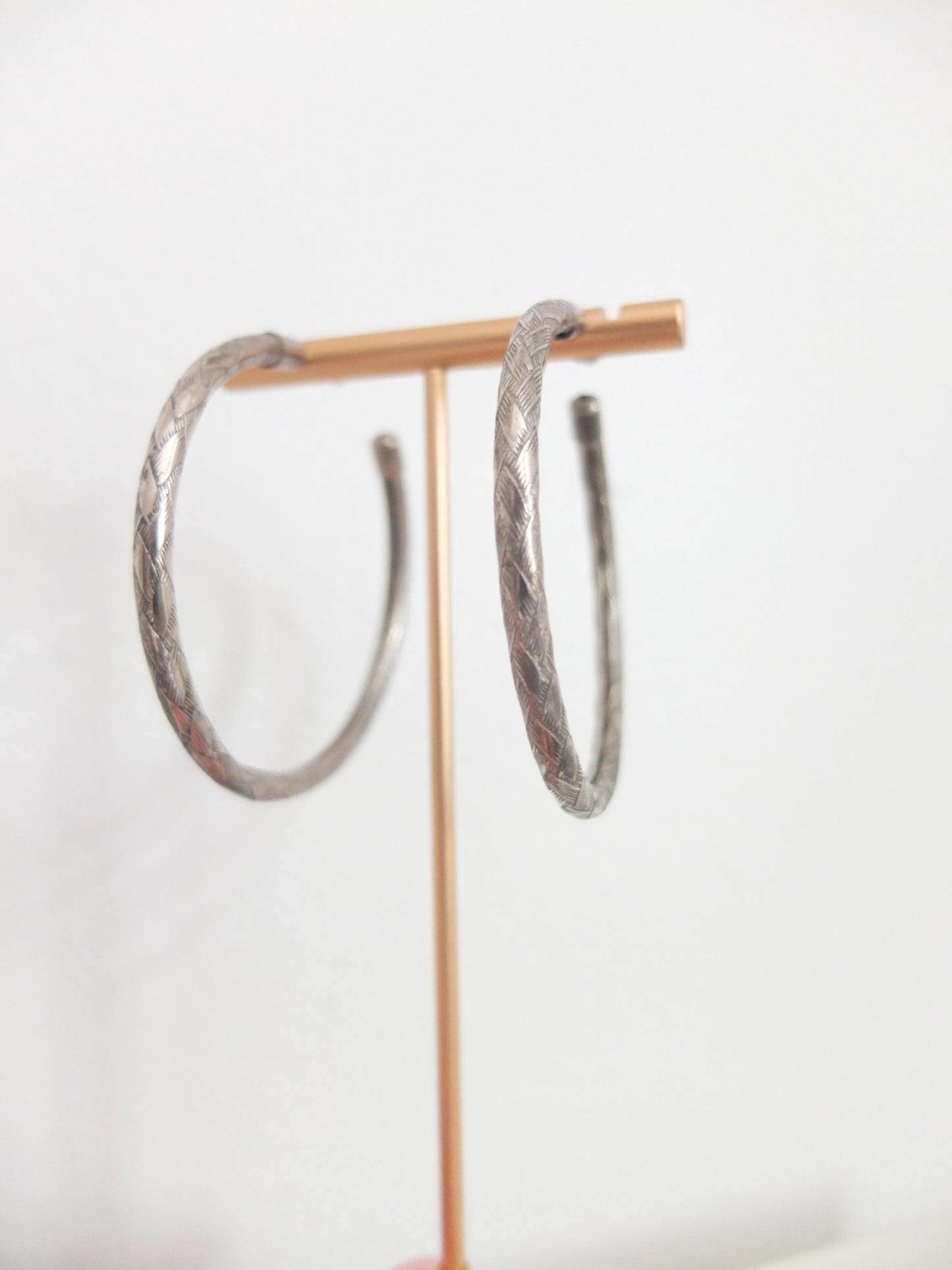 Vintage Silver Tone Woven Hoops