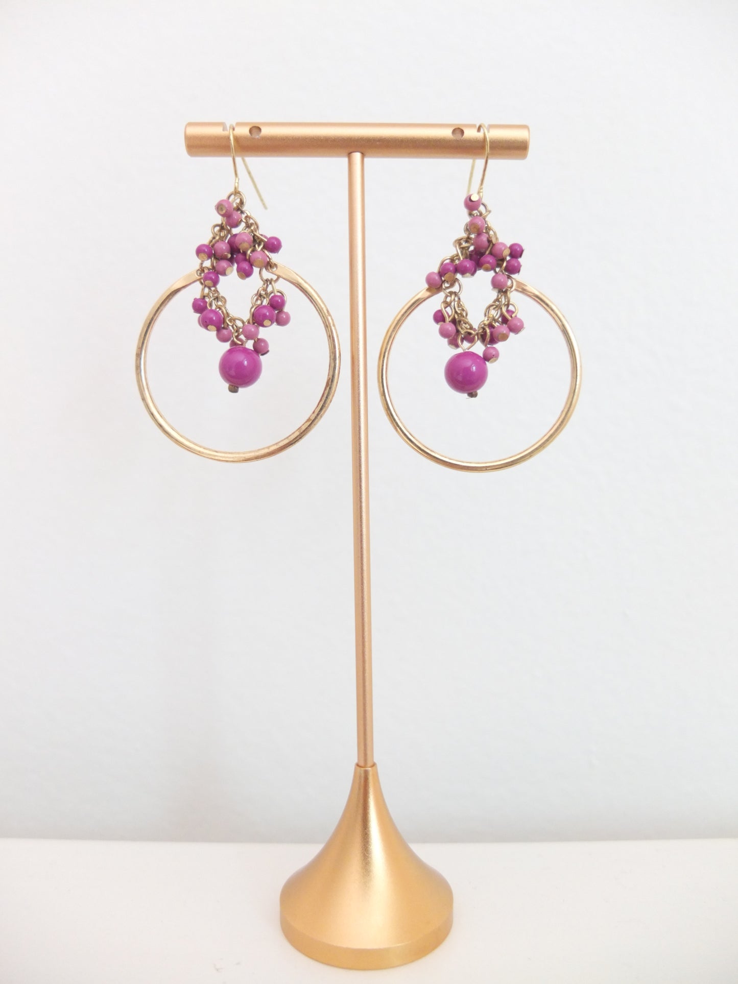 Vintage Faux Gold Hoop Dangly Beads Earrings