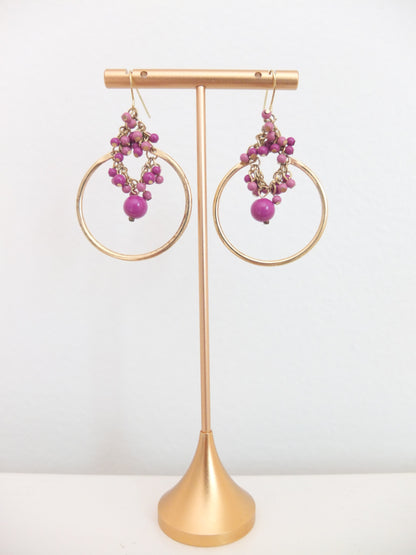 Vintage Faux Gold Hoop Dangly Beads Earrings