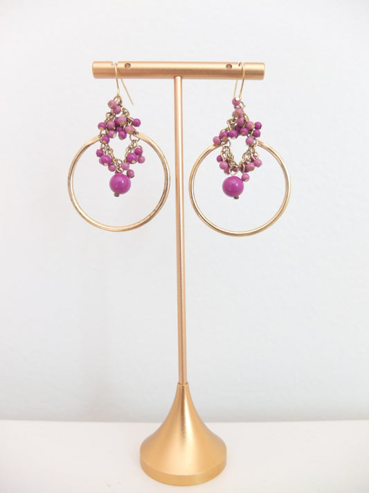 Vintage Faux Gold Hoop Dangly Beads Earrings