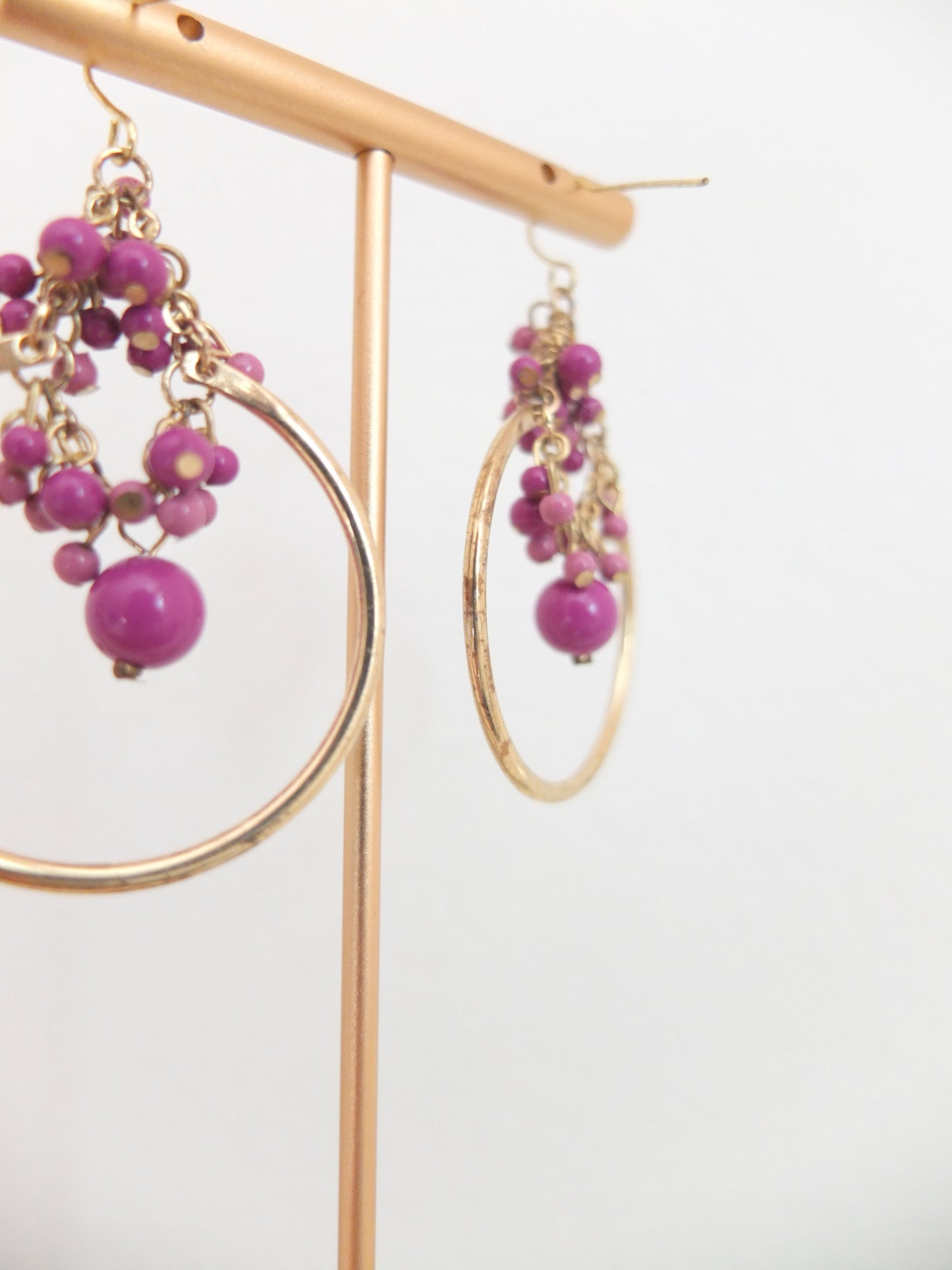 Vintage Faux Gold Hoop Dangly Beads Earrings