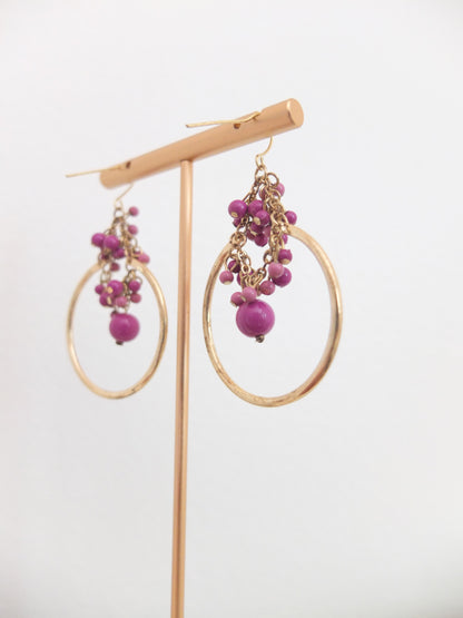 Vintage Faux Gold Hoop Dangly Beads Earrings