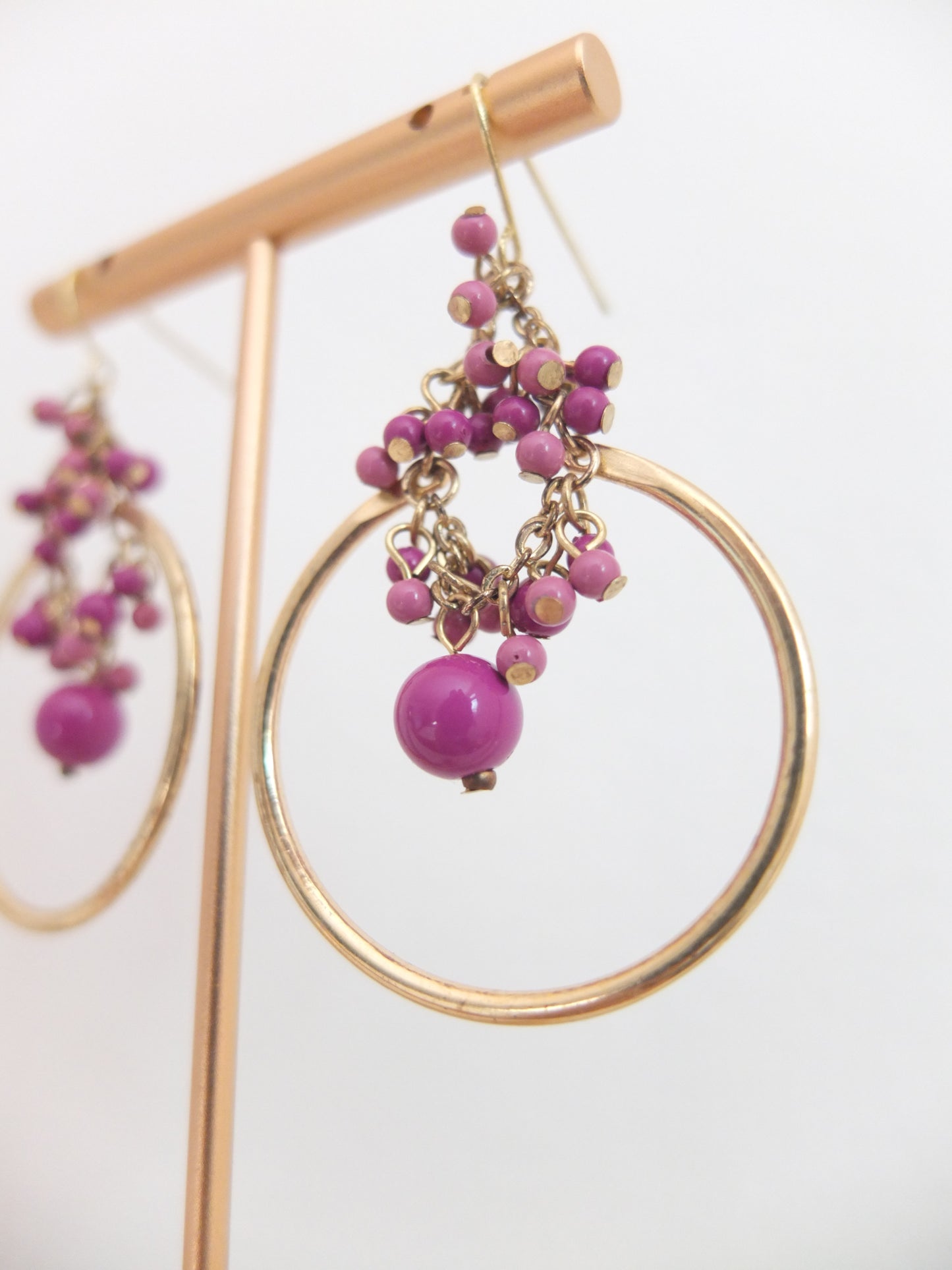 Vintage Faux Gold Hoop Dangly Beads Earrings