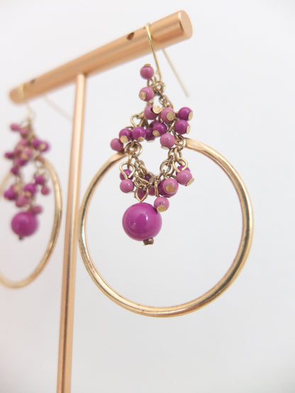 Vintage Faux Gold Hoop Dangly Beads Earrings