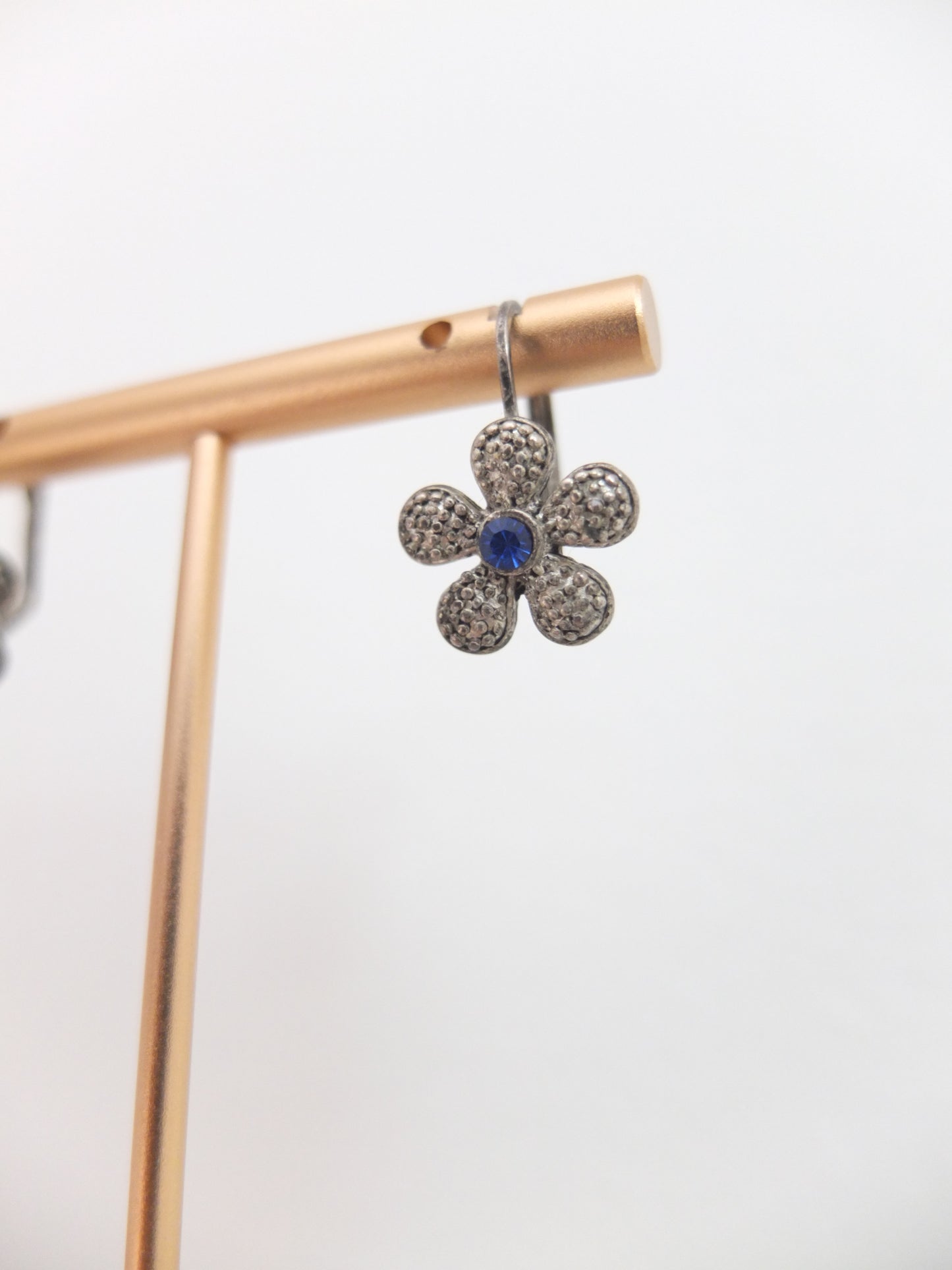 Vintage Gunmetal Cobalt Dainty Flower Earrings