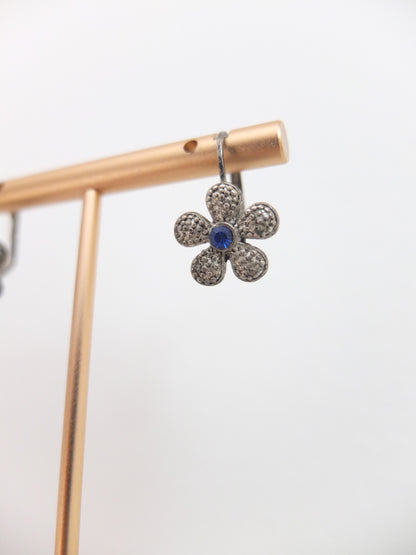 Vintage Gunmetal Cobalt Dainty Flower Earrings