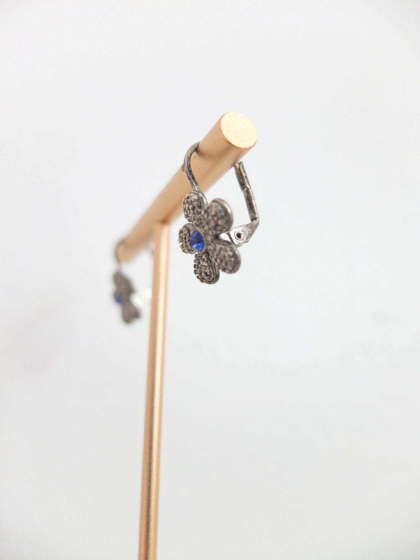 Vintage Gunmetal Cobalt Dainty Flower Earrings
