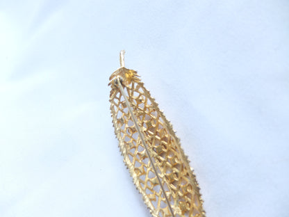 Vintage Gold Tone Rhinestones Leaf Brooch