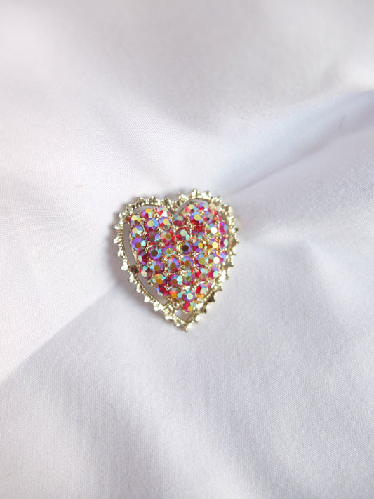 Vintage Gold Tone Rhinestones Heart Brooch