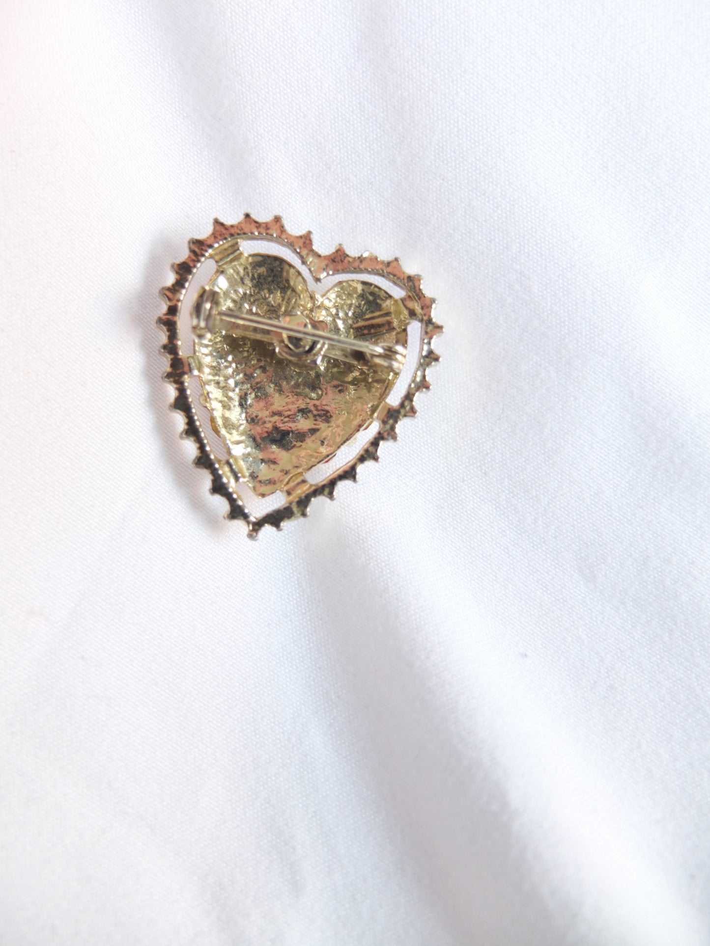 Vintage Gold Tone Rhinestones Heart Brooch