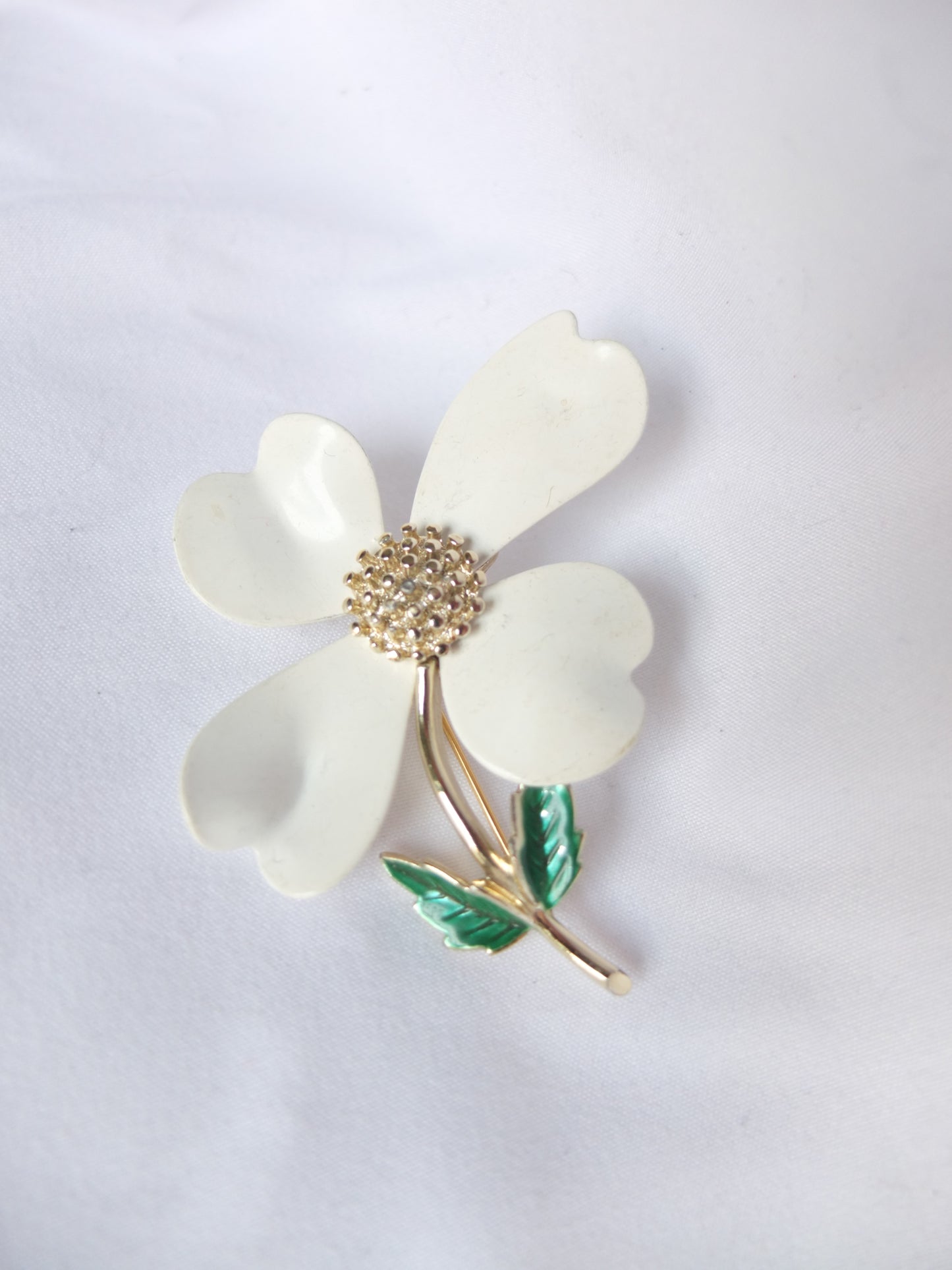 Vintage White Enamel Flower Brooch