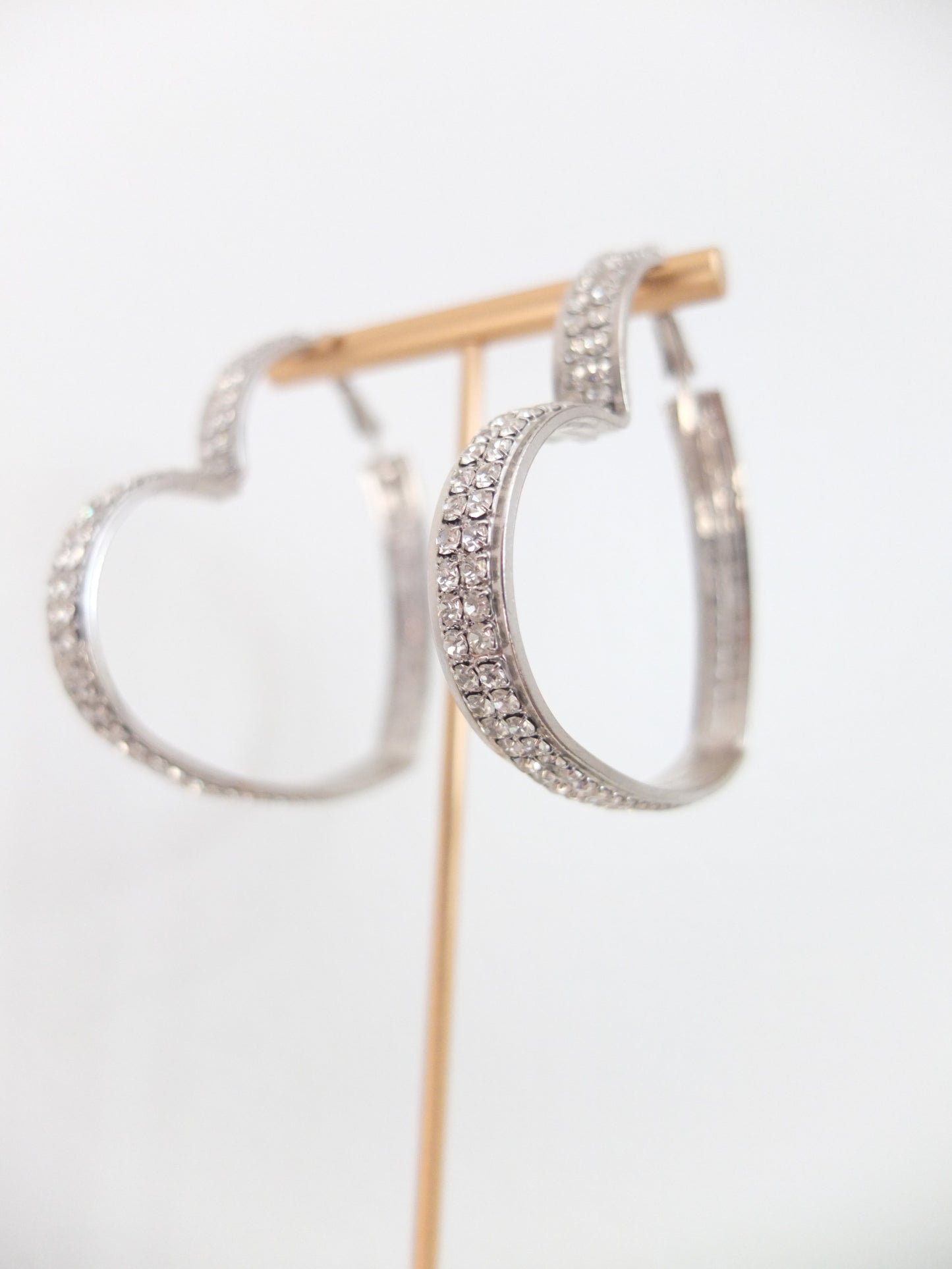 Vintage Silver Heart Rhinestone Hoops