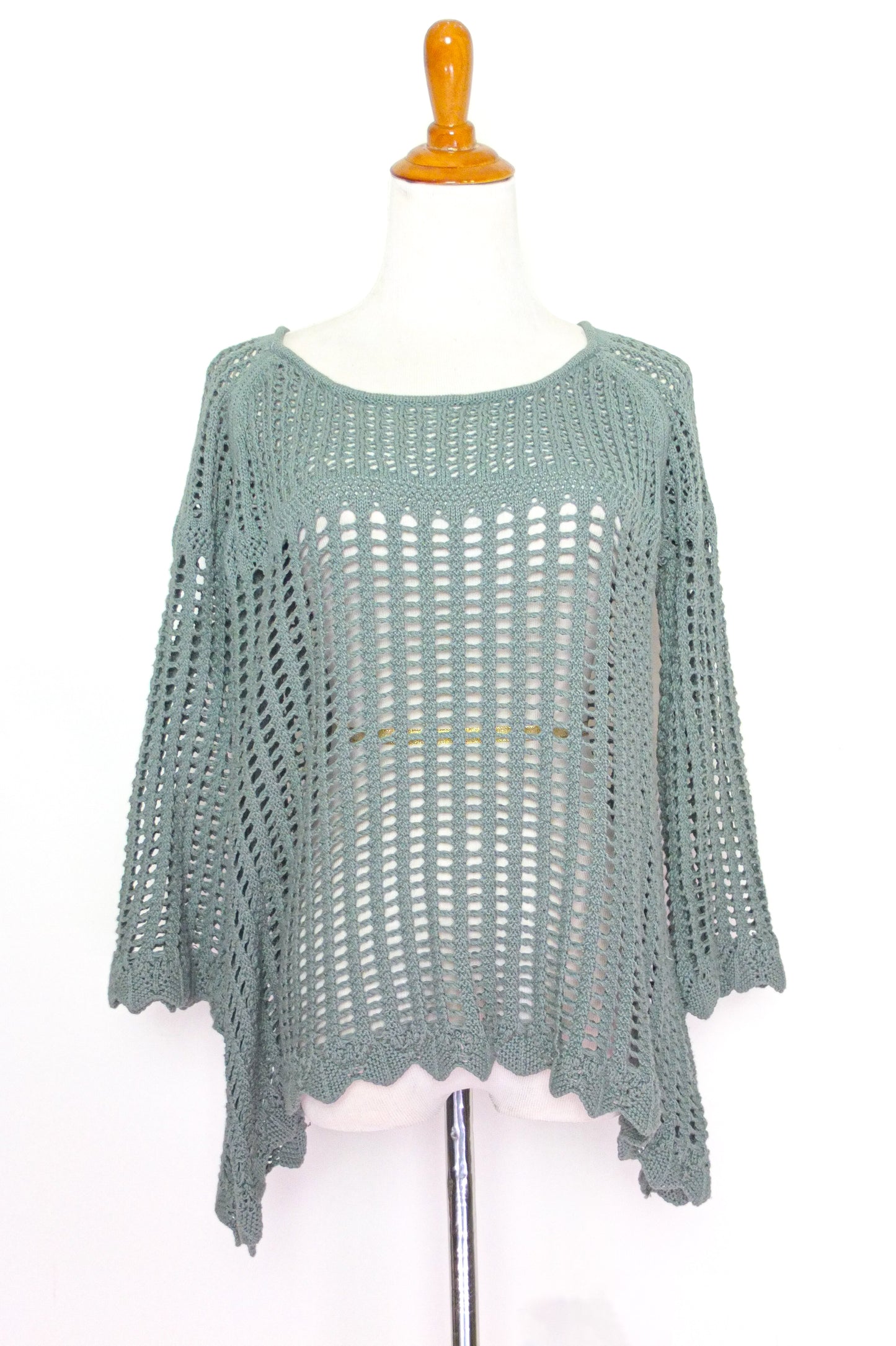 Y2K Olive Crochet Macrame Knit Top (S-M)