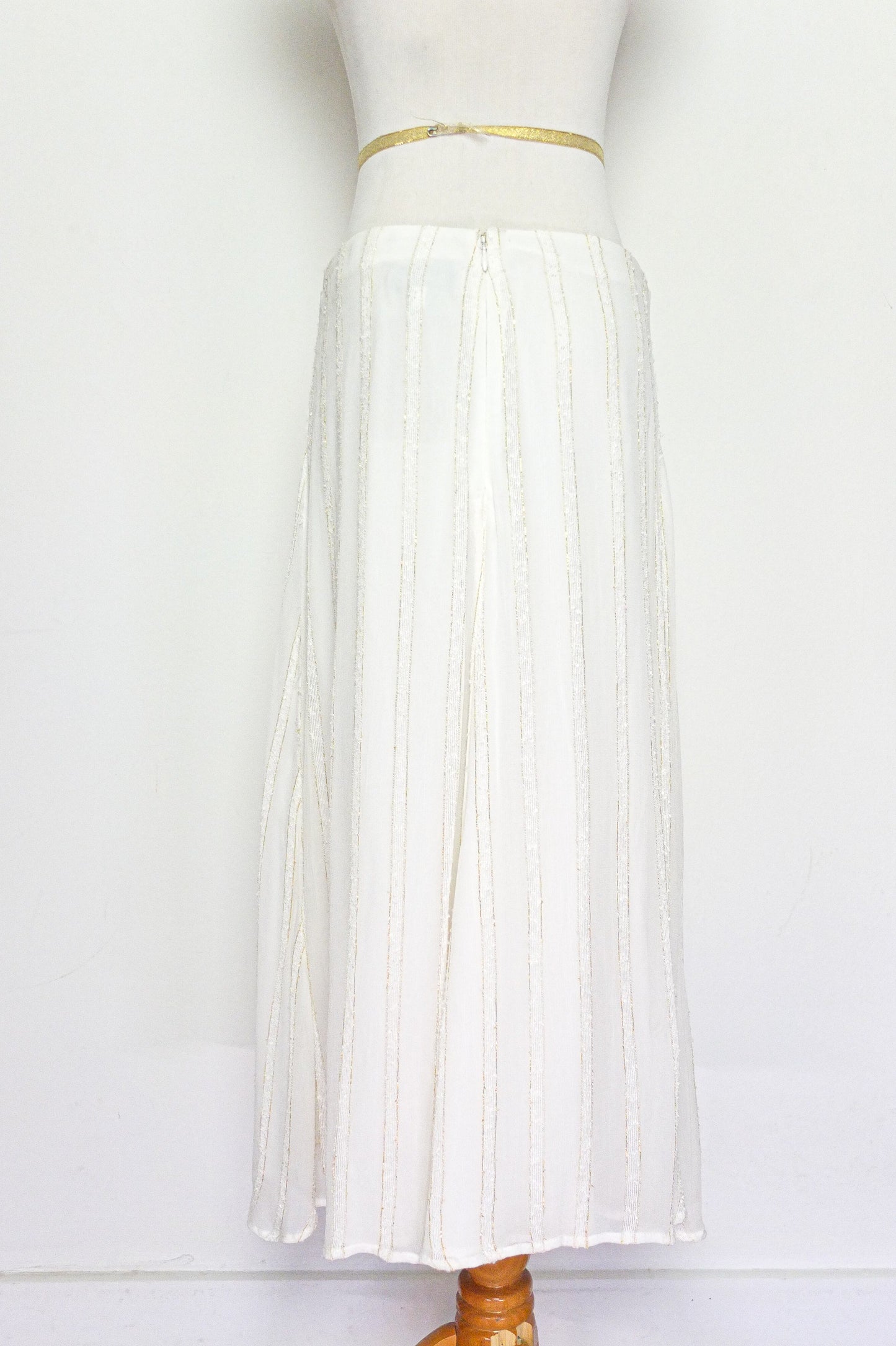 L'Academia White + Gold Striped Midi Skirt (M)