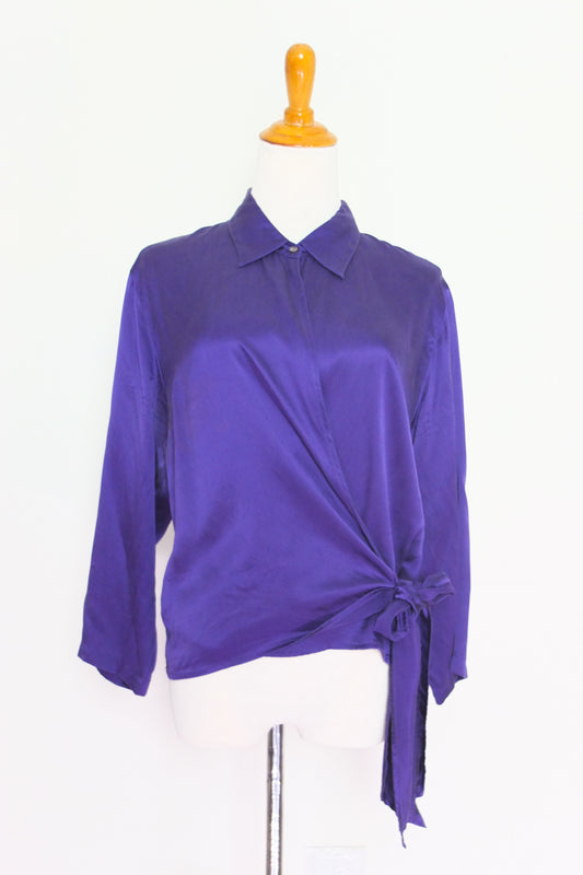 Vintage Single Button Purple Silk Blouse (L-XL)