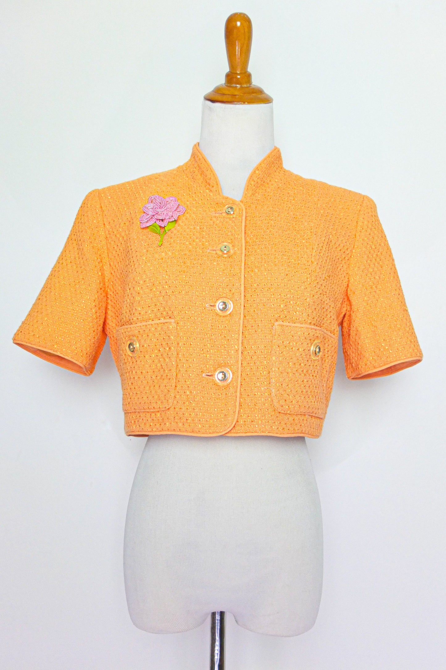 Vtg Saks Fifth Avenue Orange Tweed Crop Jacket (S)