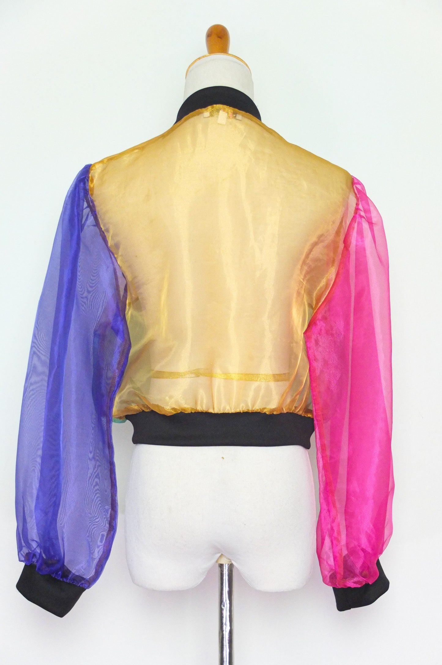 Colorblock Sheer Crop Zip Up Jacket (S-M)