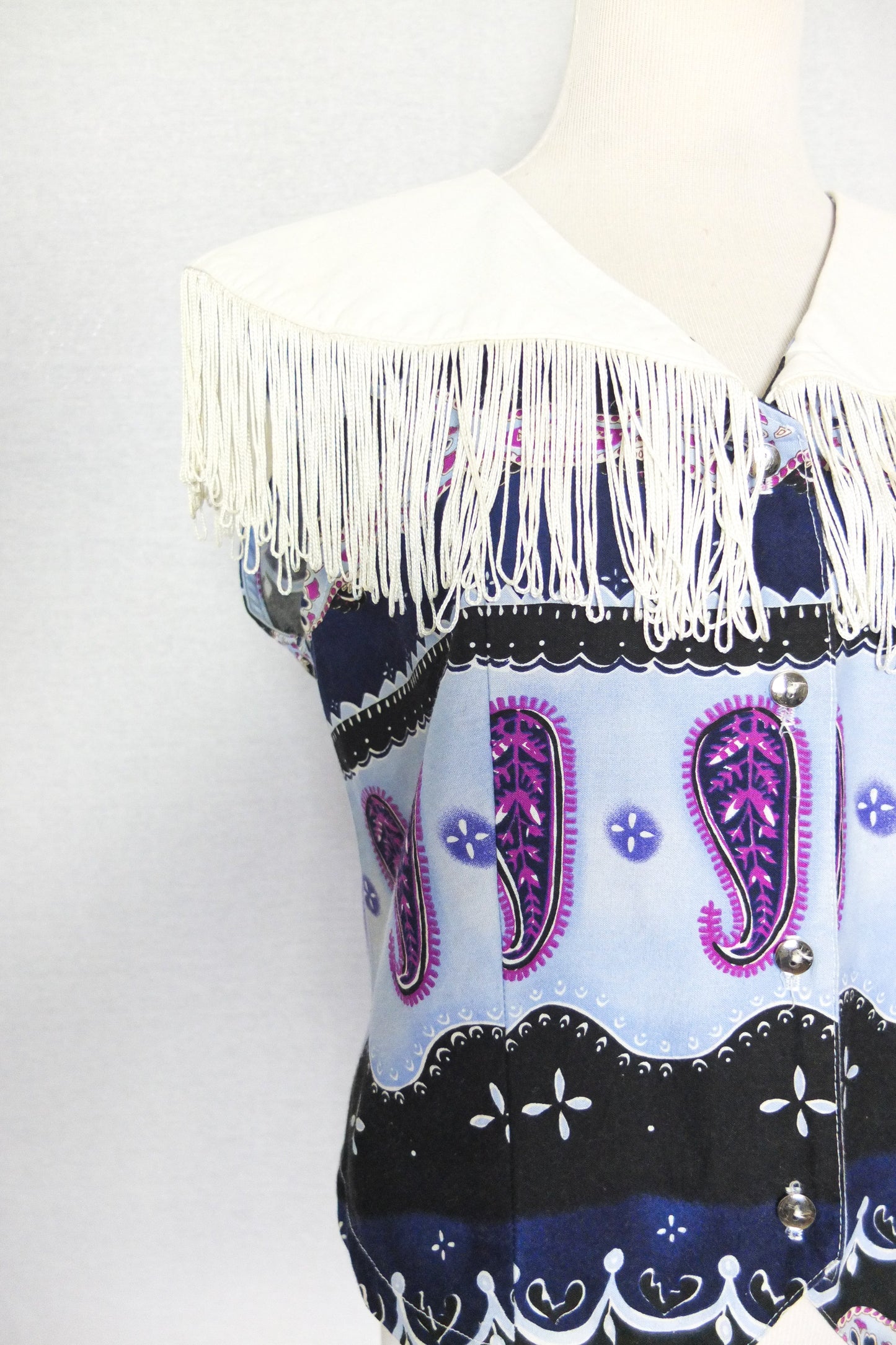 Vintage 80s Roughrider Blue Western Fringe Vest (L)