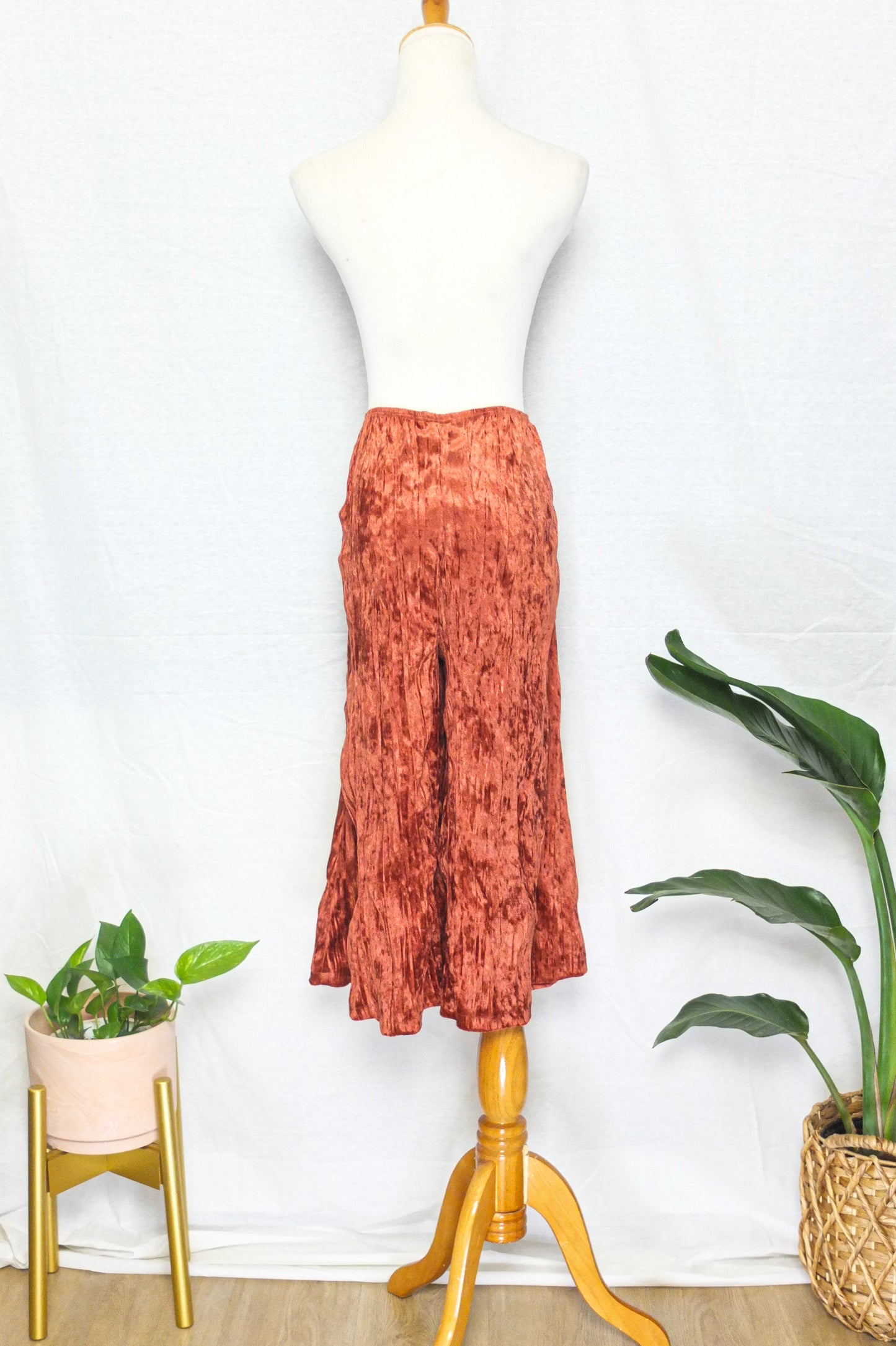 Rust Crushed Velvet Flare Culottes (L)