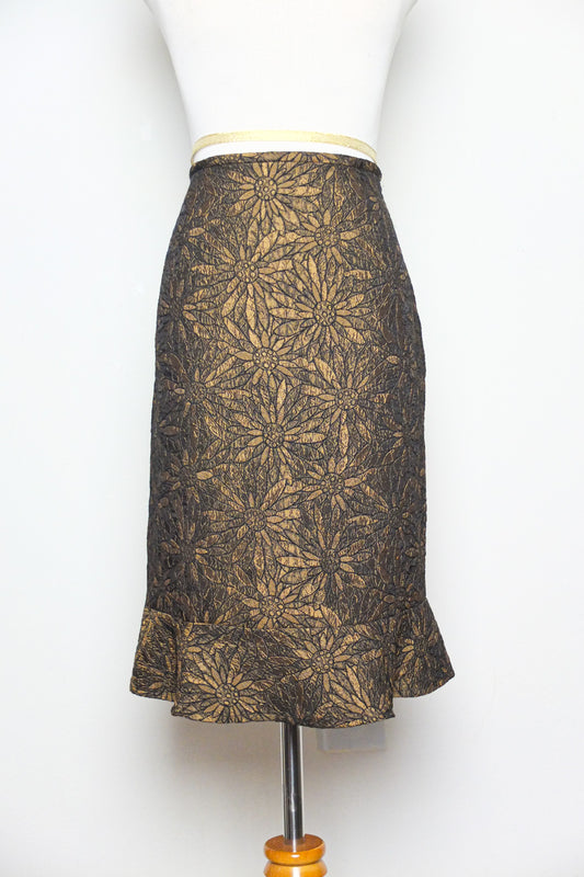 Isabel & Nina Brown Flowers Brocade Peplum Skirt (4)