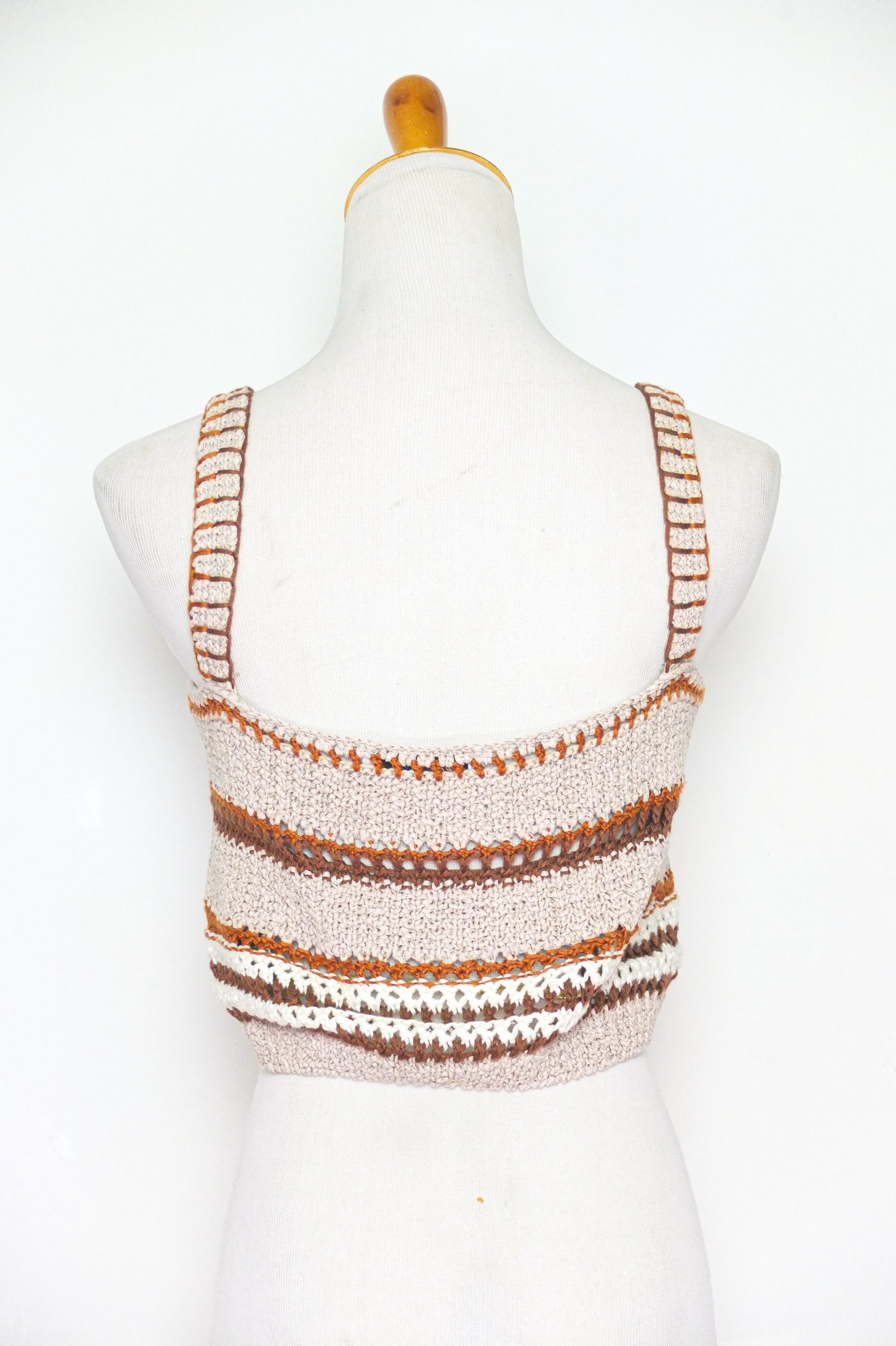 Zara Caramel Cream Striped Crochet Crop Top (S/M)