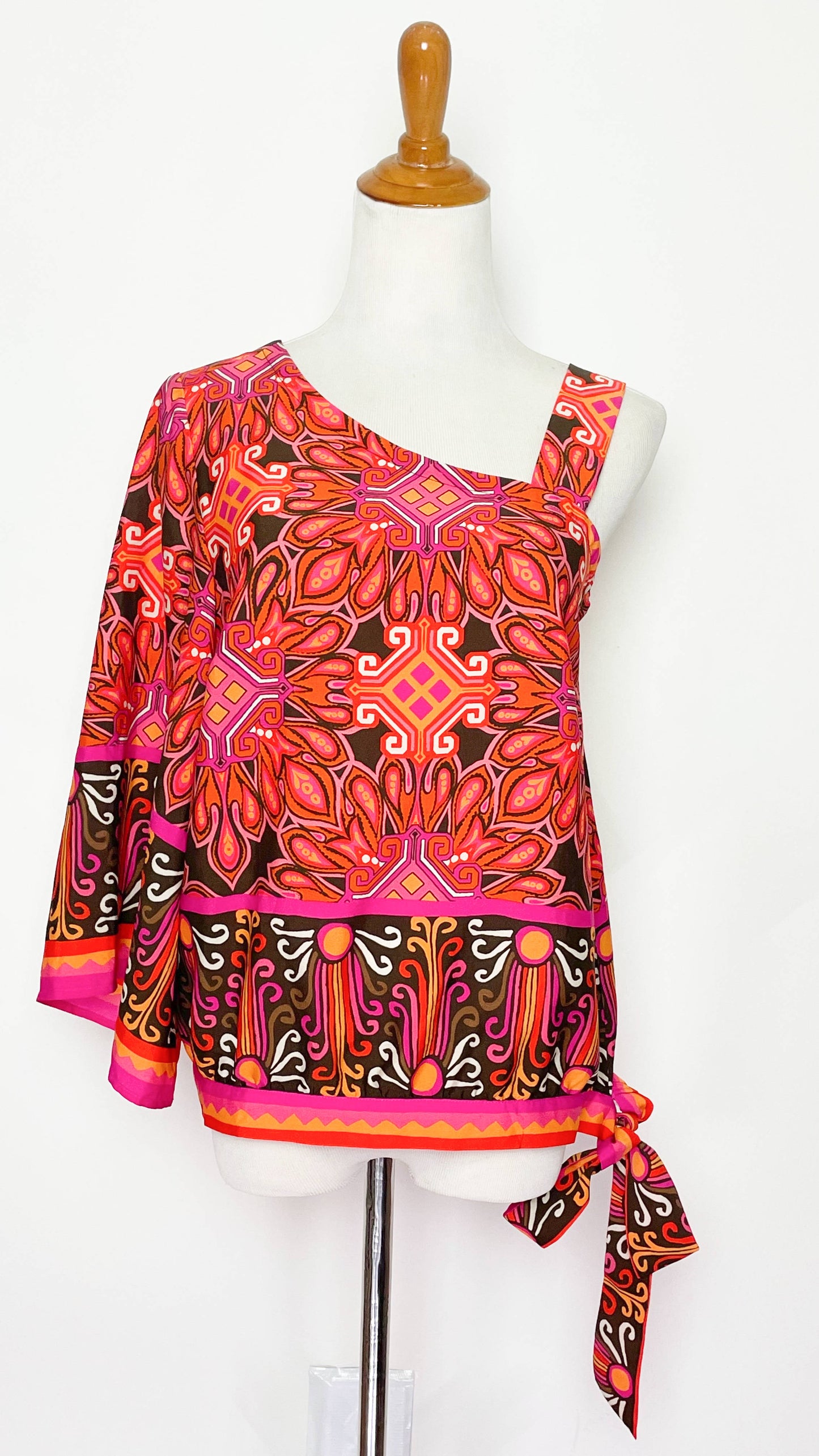 Flare Sleeve Aztec Pink Orange Groovy Top (S-M)