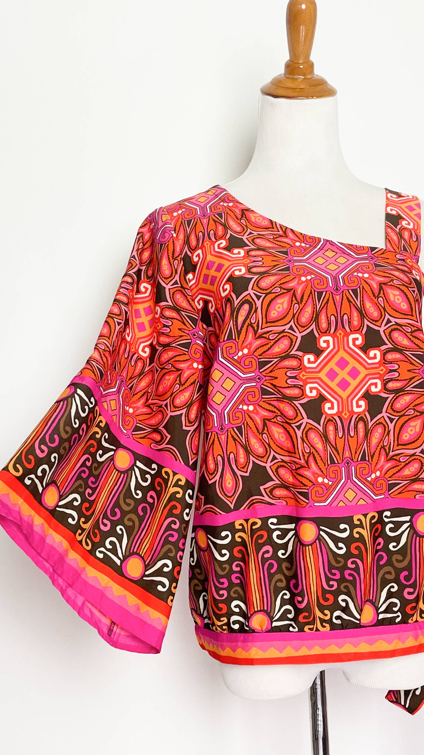 Flare Sleeve Aztec Pink Orange Groovy Top (S-M)