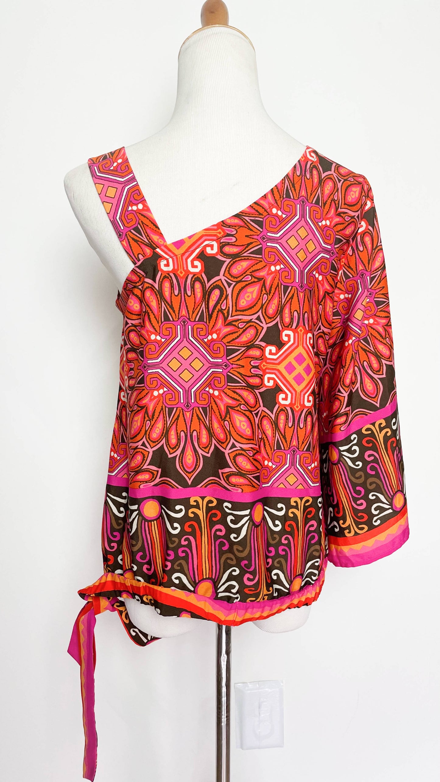 Flare Sleeve Aztec Pink Orange Groovy Top (S-M)