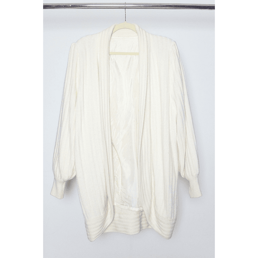 Vintage 80s Ivory Angora Lambswool Long Cardigan Open Jacket